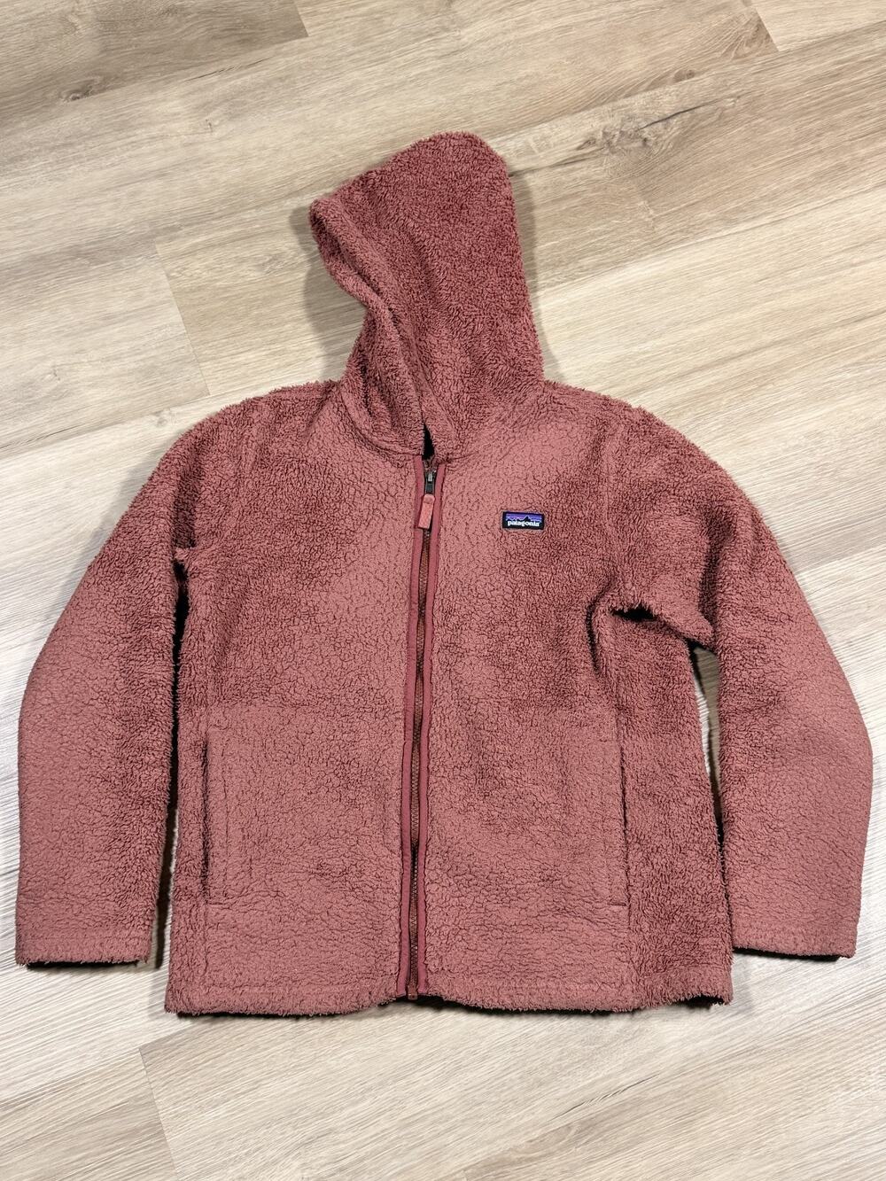 Patagonia Womens Sherpa High Pile Fleece Hooded Jacket Full Zip Dusty Rose M